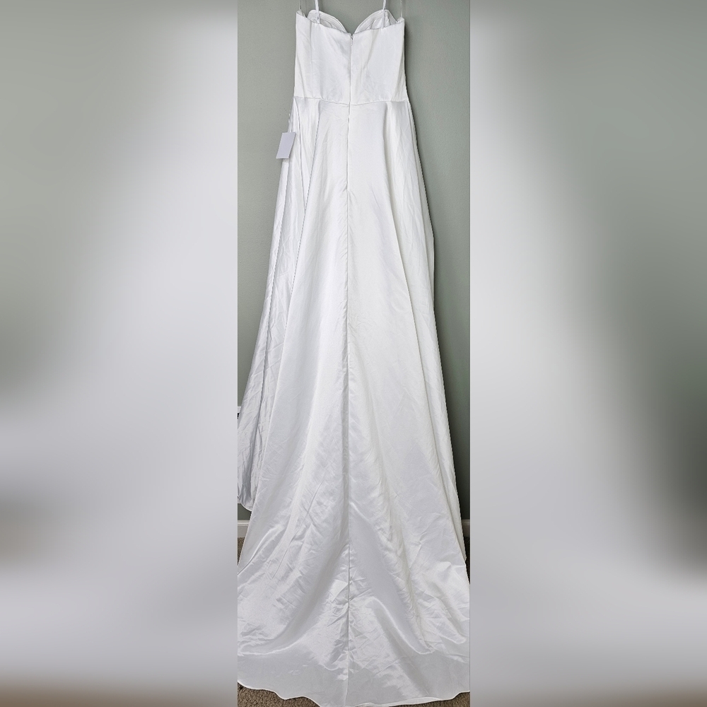 Lulus Luxe Bridal Lifetime of Love White Satin Strapless A-Line Wedding Gown - Picture 8 of 13
